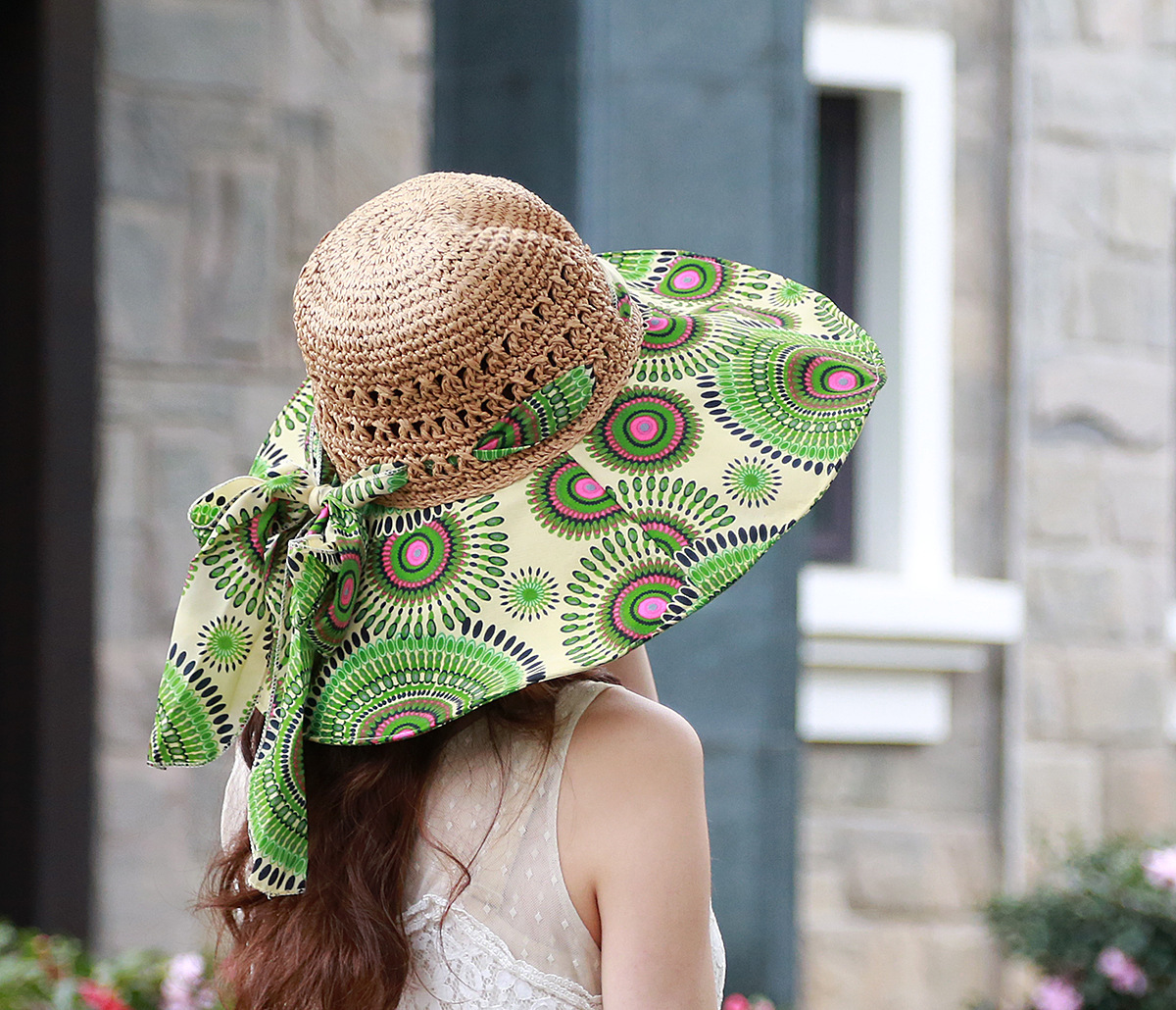 Women\'s Beach Floppy Sun Hat Foldable Summer Straw Hat Wide Brim Printed Generic Oversized Beach Hat for Women Enthic Prints Large  main image 2