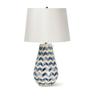 Blue Brushstroke Ceramic Vase Modern Table Lamp with Brass Base | Bold Artistic <b>Lighting</b> for Hotel Feature Space & <b>Lounge</b> - Product Image 3