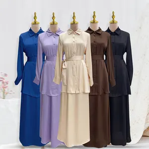 Conjunto de ropa musulmana e informal para mujer, ropa turca, musulmana, árabe, satinada, Abaya, 3256, 2023, venta al por mayor, 2 piezas
