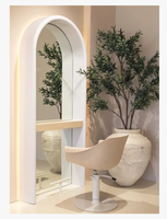 Table de maquillage haut de gamme avec miroir à lumière LED pour salon de coiffure, miroir de salon pour femmes, miroir de salon avec étagère en bois