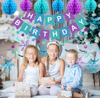 Décorations de fête d'anniversaire Frozen pour garçon et fille, bannières joyeux anniversaire, serpentins flocons de neige, guirlandes circulaires, boules en nid d'abeille suspendues