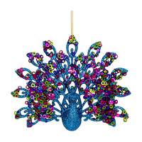 Décorations de Noël en forme de paon de 6,3 pouces, lot de 6 ornements de Noël en forme de paon de couleur