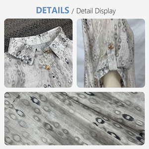 Camisa <span class=keywords><strong>de</strong></span> <span class=keywords><strong>Mujer</strong></span> con Estampado Ikat Abstracto, Mezcla <span class=keywords><strong>de</strong></span> <span class=keywords><strong>Lino</strong></span>, Mangas Enrollables, Cierre <span class=keywords><strong>de</strong></span> Botones, Blusa Informal <span class=keywords><strong>de</strong></span> Oficina - Product Image 6