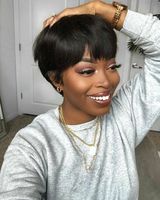 Bas prix de gros 99j rouge couleur vrai cheveux humain bresilienne perruque coupe courte pixie Bob cheveux humains pour femme