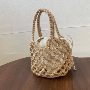 Bolso de playa de paja tejido a mano de 6 colores, bolso de red de ganchillo hueco, bolso de mano de verano, cartera de viaje colorida para mujer, bolso de cubo para la playa - Product Image 5