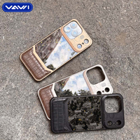 Étui de luxe VAWI V-A03 en métal avec empiècements en peau de crocodile et fibre de carbone pour iPhone 13 à 17 Pro Max – Coque de téléphone aromathérapeutique