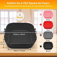Tapis de cuisson réutilisable en silicone épais pour friteuse à air, carré de 9 à 8 pouces, hauteur de 2,36 pouces, compatible avec les friteuses de 3 à 8 QT, antiadhésif, approuvé par la FDA