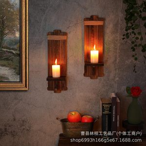 Support mural en bois massif style rétro pour bougie ou vase avec détails en corde – Décoration intérieure - Product Image 2