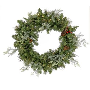 Ensemble de Noël de luxe écologique en pin Buzzard, directement de l'usine - Guirlande et couronne d'entrée de 1,5 m avec LED blanc chaud - Product Image 3