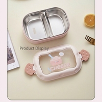 Boîte à lunch pour enfants en acier inoxydable anti-fuite avec couvercle en plastique et motif de fromage mignon, boîte bento hermétique pour un usage quotidien et les voyages