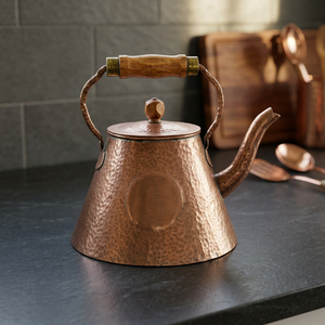 <b>Vintage</b> Hammered Metal <b>Kettle</b> With Wooden Handle And Lid Water Pot - Product Image 6