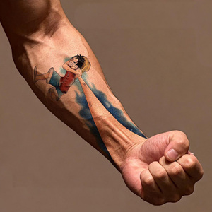Adesivo Temporaneo per <span class=keywords><strong>Tatuaggio</strong></span> Corpo <span class=keywords><strong>One</strong></span> <span class=keywords><strong>Piece</strong></span>, Luffy Huoquan, Animazione Trendy, Copertura Cicatrici Personalizzabile per Uomo, Resistente all'Acqua - Product Image 3