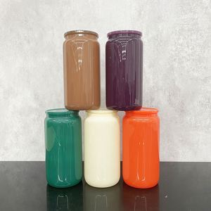 Brown Coffee Deep Purple Orange Green Cream Colored Christmas Colors Blank Sublimation 16oz Glass Can for <b>Vinyl</b> - Product Image 3