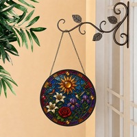 Attrape-soleil vintage en vitrail, décoration de fenêtre en mosaïque rubis-cobalt antique, ornement artistique en verre