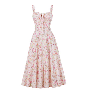 Abito slip <span class=keywords><strong>elegante</strong></span> a vita alta <span class=keywords><strong>con</strong></span> <span class=keywords><strong>scollo</strong></span> a barchetta, linea ad A, fantasia floreale e dettagli a fiocco alla francese, lunghezza media - Product Image 4
