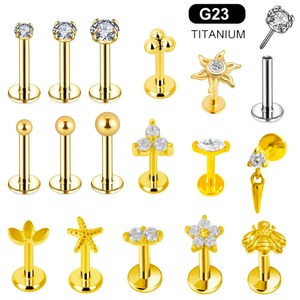 ASTM F136 G23 التيتانيوم Labret ثقب نجم البحر القرط عشيق النحل دفع في CZ Threadless الغضروف 16/18/20G مجوهرات الجسم - Product Image 1