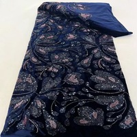 Tissu de velours d'automne hiver avec dentelle de perles de paillettes de tube brodé pour les filles nouvelles robes de soirée de mariage tricotées