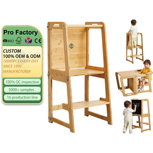 Tour d'apprentissage 4-en-1 avec tabouret de cuisine, tableau noir, bureau et chaise pour enfants de 1 à 6 ans - Product Image 1