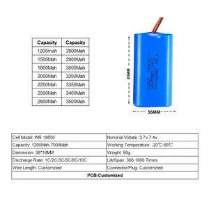 3c 18650 Leeuwion Batterij 2000Mah Icr 18650 7.4V 11.1V 14.8V 18.5V 22.2V 4000Mah 6000Mah 8000Mah 18650 Li-Ion Batterij