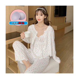 3 Ini 1 pigiama in cotone pigiama Mujer a manica lunga abbigliamento da notte taglie pigiami a punti stampati pigiama da donna Set - Product Image 5