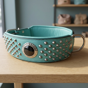 Hot Selling Designer <b>Leather</b> <b>Dog</b> <b>Collar</b> Luxury Silver Studs Animal Pattern Eco-Friendly Pet Safe Best Price <b>Collar</b> Leash Set - Product Image 2