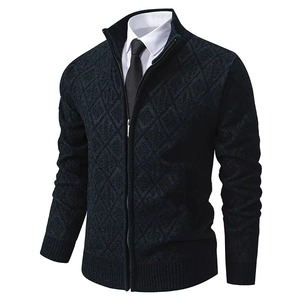 <span class=keywords><strong>Pull</strong></span> en tricot personnalisé pour homme, manches longues, fermeture éclair, cardigan en tricot côtelé, veste en tricot pour homme, tricot d'hiver, cardigan à fermeture éclair, vêtements - Product Image 4