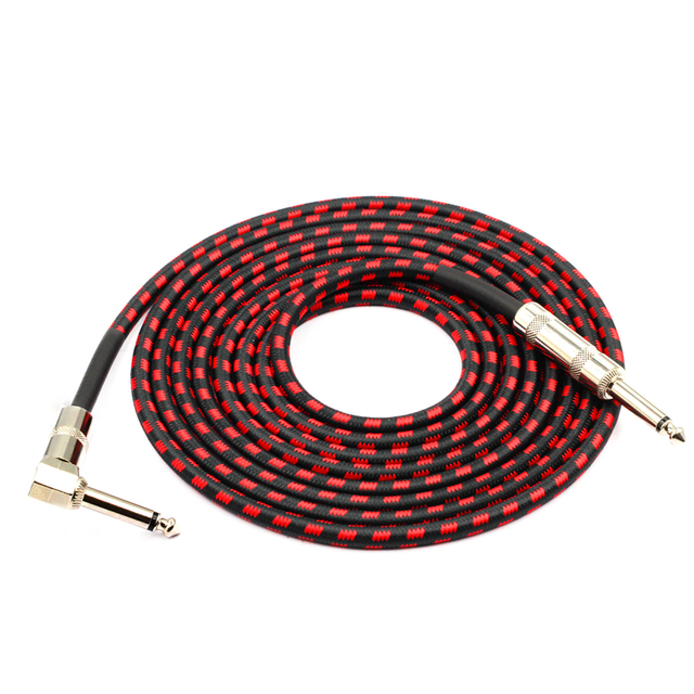 Stereo 1/4 Inch Straight to Right Angle Instrument Cable for Bass & Electric Guitar 3M/6M Braided PVC Coil