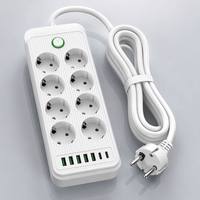 Enchufe de Extensión Schuko Europeo de 8 Vías con Logotipo Personalizado al por Mayor, Cable de 2 m, 4 USB, 2 Tipo-C, Carga Rápida, Protector contra Sobretensiones