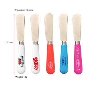 Espátula de acero inoxidable con mango de plástico de colores, logotipo personalizado, para mantequilla, mermelada, queso, crema, utensilio de cocina para el desayuno - Product Image 6