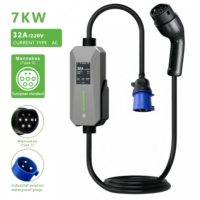 Chargeur EV portable standard européen 7 kW 32 A Type 2 avec prise CEE bleue 32 A, câble de 5 m, charge rapide pour voitures électriques européennes
