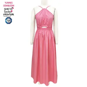 YUNNES Halter Pink Cutout Cotton Ladies Dresses Spaghetti Strap Y2K Clothing Women Casual Sexy Dress