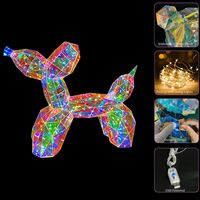 Figurine de chien ballon prismatique iridescent moderne en PET avec éclairage LED, décoration d'intérieur, faite à la main, pour mariage, anniversaire, Pâques, remise de diplôme