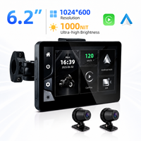 Layar Tampilan Moto Wireless CarPlay 6.2 Inci 1000NIT Kecerahan Ultra Tinggi Kamera Ganda DVR untuk Sistem GPS Carplay Sepeda Motor