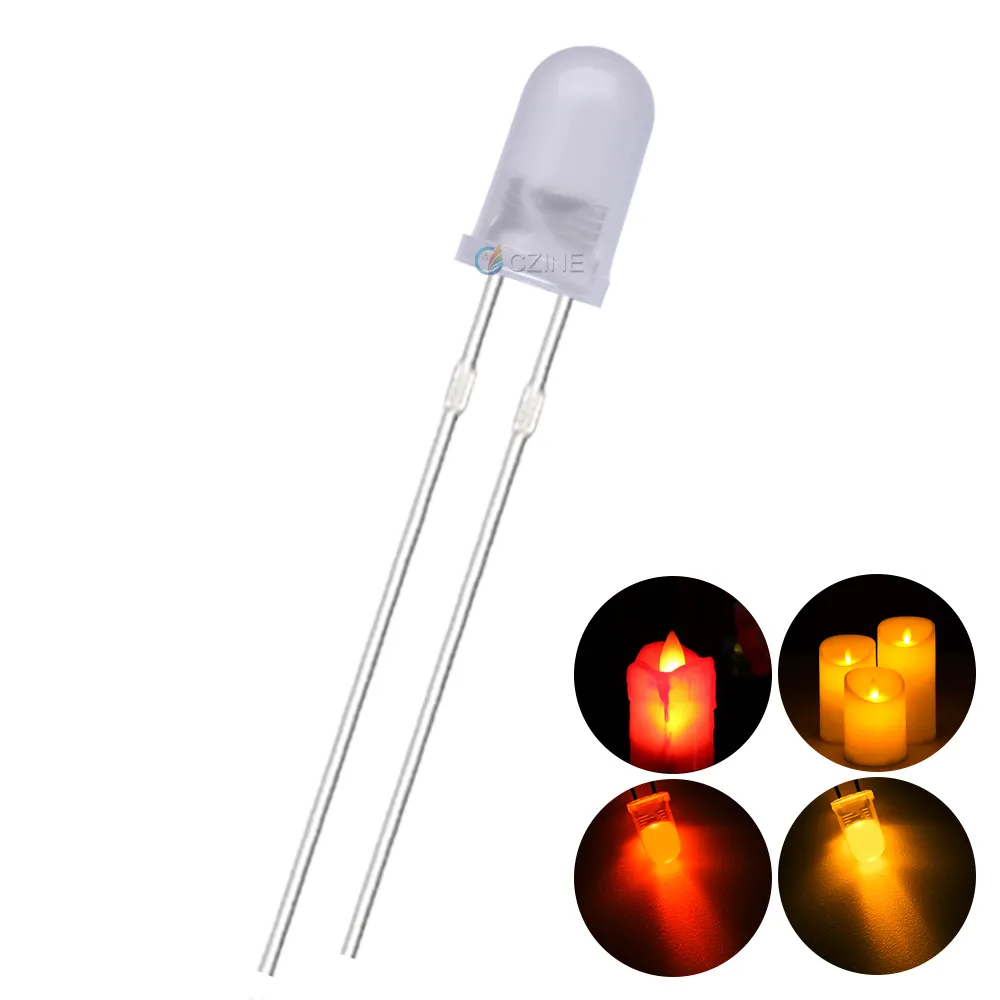 Czinelight led manufacturer customized diffused round 5mm candle flickering led diode red