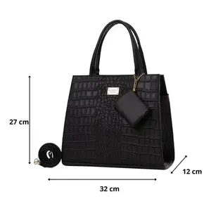 Sac fourre-tout Fana Kala pour femme en similicuir noir effet alligator, avec poignée unique, fermeture éclair, imperméable, sac à bandoulière tendance printemps - Product Image 4