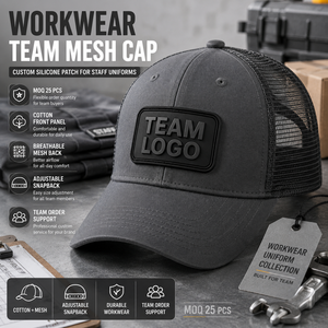Gorra Trucker de Malla con Parche de Silicona y Logotipo Personalizado, Parte Delantera de Algodón, Ajustable con Cierre a Presión, para Uniformes de Personal y Equipos - Product Image 2