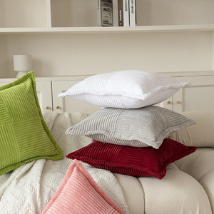 18x18 Inch Boho Accent Throw Pllows Broadside Striped Patchwork Soft Corduroy Pillowcases - Product Image 4