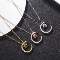 S925 Sterling Silver Plaqué Étoile Lune Collier Zircon Micro-Incrusté Mignon Croissant De Lune Double Couche Pendentif Femmes