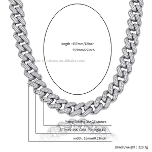 European American <b>Cross</b>-border for 16MM Copper Zircon <b>Chain</b> Personalized Hip-hop Necklace Unisex Stylish Electroplated - Product Image 4