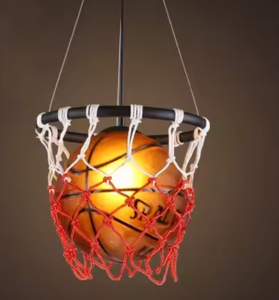 Nouveau design moderne lampe suspendue de basket-ball LED lampe pour enfants lampe en bois enfant personnalisé magasin de vêtements sur le thème du sport de gymnase - Product Image 5