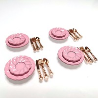 1/12 Ölçekli BJD Bebek Aksesuarları [mini Kek Tabağı + Bıçak Çatal Kaşık] Dollhouse Dekorasyon modeli Kırılmaz Kek temalı