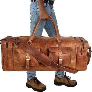 Leather Duffel Weekender Bags Inner Canvas Bag Overnight Travel <b>Carry</b> <b>on</b> Tote Bag Satchel with Adjustable <b>Luggage</b> Strap Sleeve - Product Image 5