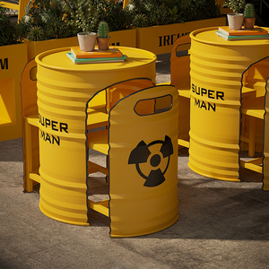 Conjunto de <span class=keywords><strong>Mesa</strong></span> y Sillas de Bar Extensible de Metal Hierro Estilo Antiguo Moderno con Diseño de <span class=keywords><strong>Barril</strong></span> de Aceite, Sofá Duradero y Ecológico para Comedor Exterior, Dormitorio y Hoteles - Product Image 5