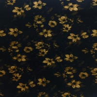 Kain Cetak Bunga Emas Vintage Elegan 100% Poliester Latar Belakang Hitam Tekstil Floral untuk Pakaian Gaya Gotik