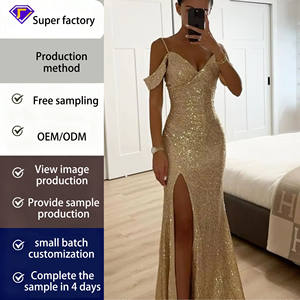 Европейско-американское осеннее новое платье из кашемира с бриллиантовым декором, разрезом, длиной до колена, на одно плечо, силуэт-карандаш, с V-образным вырезом и завышенной талией - Product Image 1