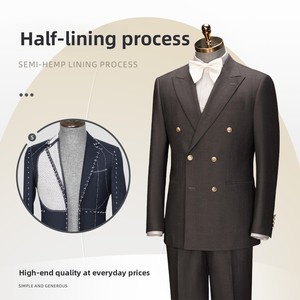 Ensemble de costume d'affaires <span class=keywords><strong>pour</strong></span> <span class=keywords><strong>homme</strong></span> à double boutonnage avec impression de logo personnalisé, veste respirante et imperméable à revers cranté, ensemble 3 pièces - Product Image 2