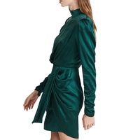 Robe moulante mini élégante en satin de soie à manches longues drapées, écologique, pour femme, collection automne