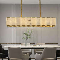 Luminaire suspendu rectangulaire en alabâtre avec cadre en cuivre, lampe suspendue en marbre LED, luminaire de plafond moderne pour salon, cuisine, chambre à coucher