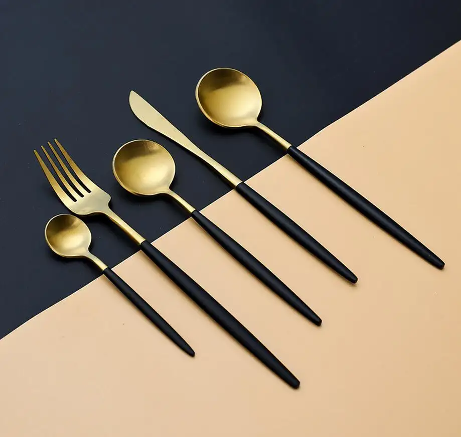 Umwelt freundliche lebensmittel echte benutzer definierte Farbe Schwarz Golden Set Utensilien Edelstahl