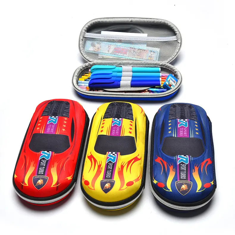 Large Capacity Wear-Resistant Waterproof Zip Primary School Students Stationery Box Racing Pencil Case Sports Car Pencil Bag